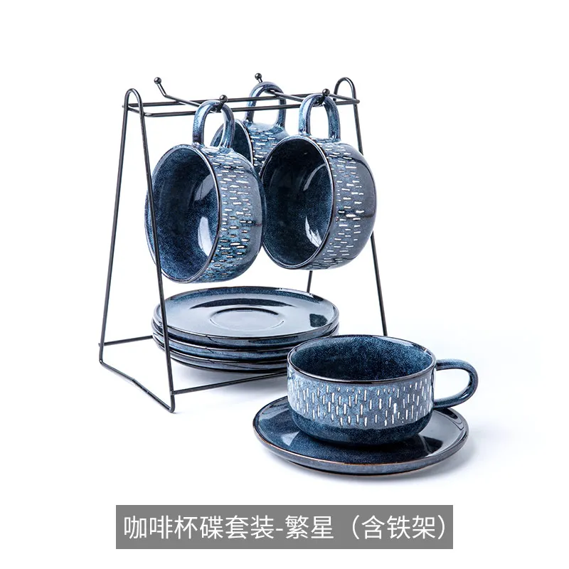 Европейский роскошный эспрессо чайная чашка и набор блюдец винтажный синий