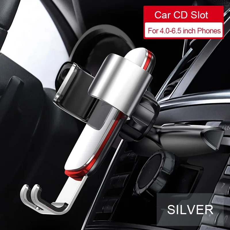 Car CD Slot SILVER Автомобильный держатель для телефона Baseus Gravity для автомобиля, CD слот, держатель для телефона на вентиляционное отверстие, подставка для iPhone X, samsung, металлический держатель для мобильного телефона - Цвет: Car CD Slot SILVER