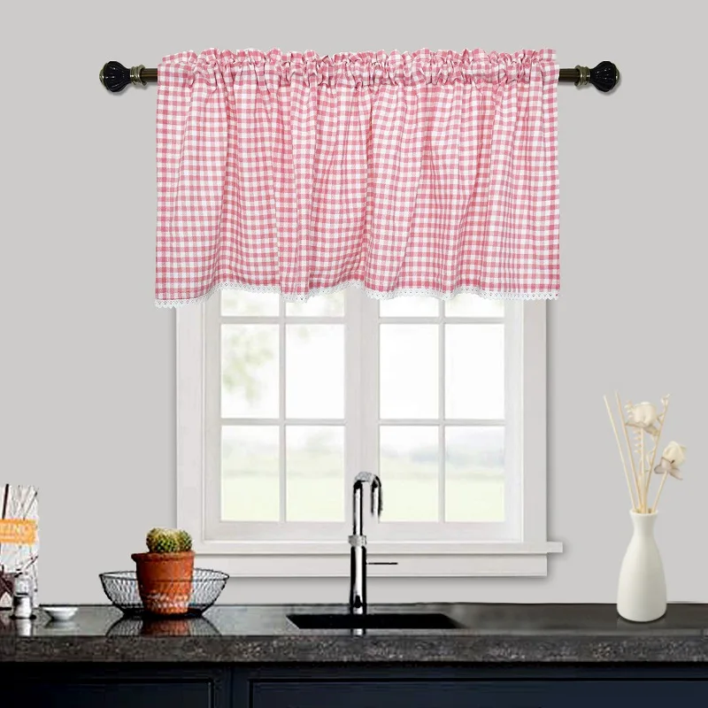 

Bay Window Curtains Plaid Short Curtain for Kitchen Bedroom Cabinet Door Separate Panel Lace Decor Drapes Cozy Cafe Half-Curtain