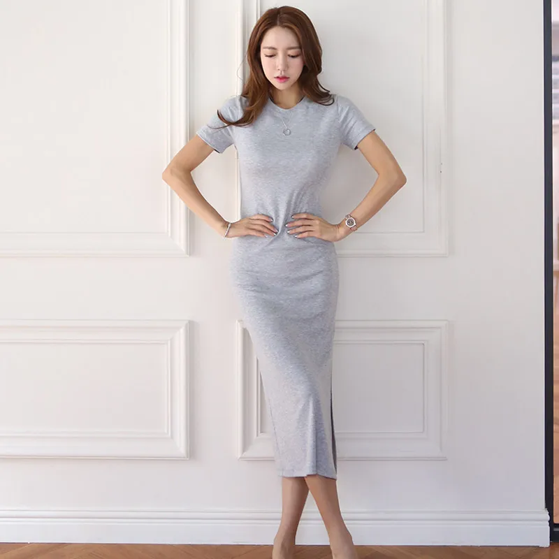 Платье-футболка женское длинное облегающее пляжное повседневное базовое халат