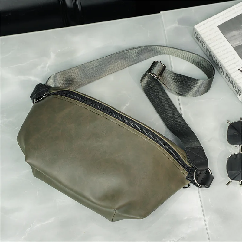 

New Retro Casual Men's Chest Bags High Quality Leather Belt Waist Pack Street Trendy Shoulder Crossbody Bag Large Phone Pouch