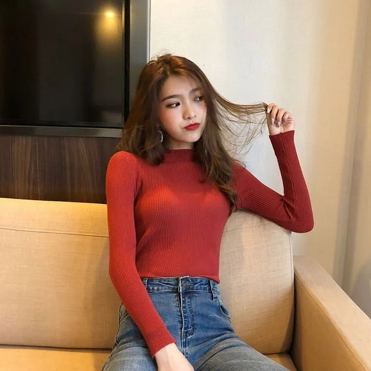 sweater woman Осень-зима, большой размер 3XL, теплый свитер, Женский вязаный пуловер в рубчик, свитер с длинным рукавом, водолазка, тонкий джемпер, мягкий пуловер, Femme - Цвет: sweater woman