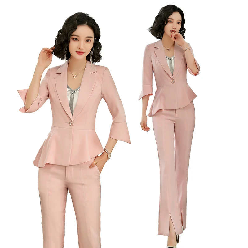 

Ladies Pink Blazer Women Business Suits Formal Office Suits Work Wear Jacket and Pant Set Womens Suits Set 2 Pieces Blazer Set