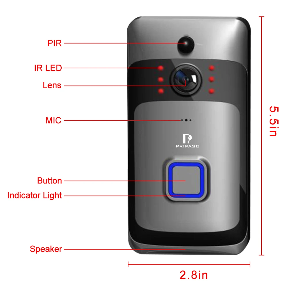 Pripaso 720P Wifi дверной звонок камера Умный 1 МП Camara домашняя сигнализация