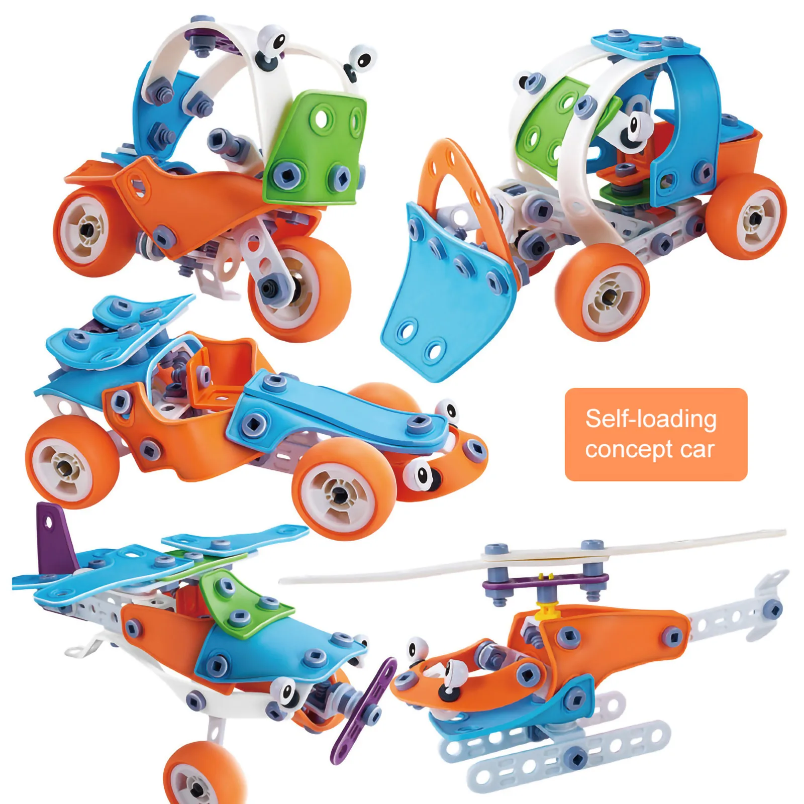 

132pc Children's Self-assembled DIY 5 in 1 Soft Rubber Concept Car Toy Set Funny Diecast Toy Car for Kids Boys Games Toys