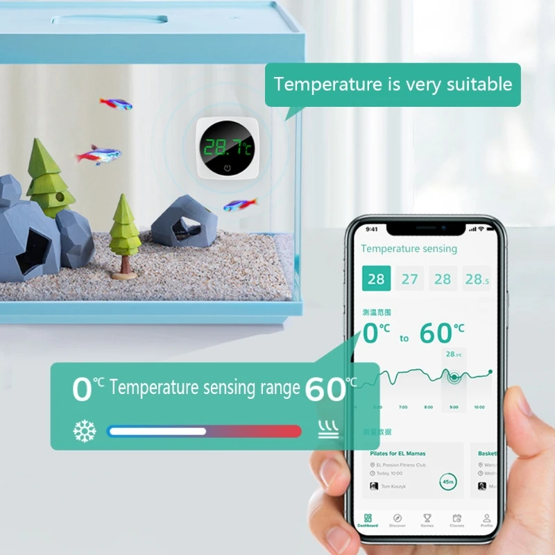 

Aquarium Digital Thermometer Large Screen Fish Tank Thermometers Self-Adhesive LCD Display No Messy Wires in Terrarium