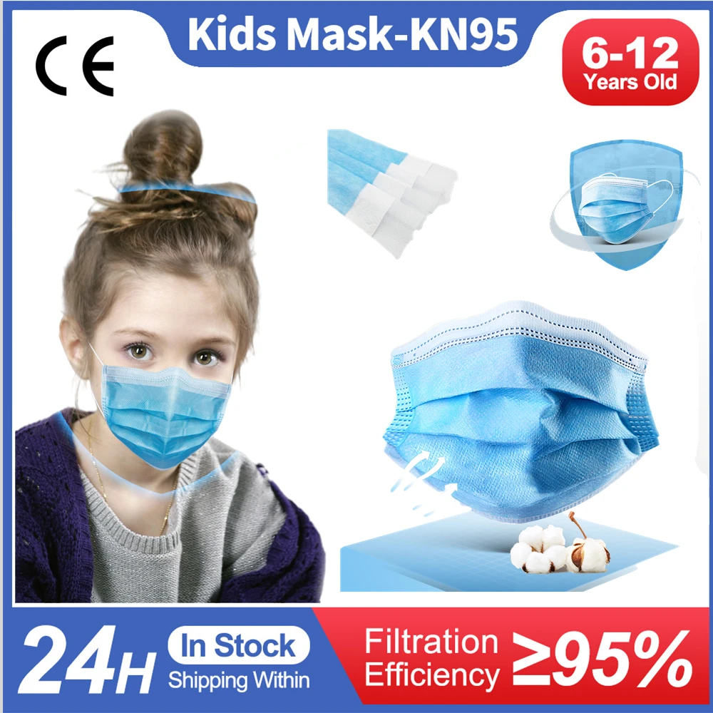 

Одноразовые Детские маски для лица 5-200 шт., 3-слойный респиратор, нетканые маски для мальчиков, противопылевая маска для рта, Детские эластич...