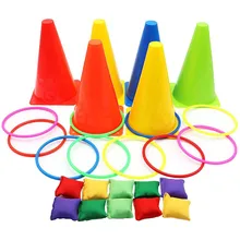 Hoop Ring Toss Ring Carnival Toss Games Combo Set Outdoor Plastic Cones Bean Bag Ring Toss Games For Kids Children Party