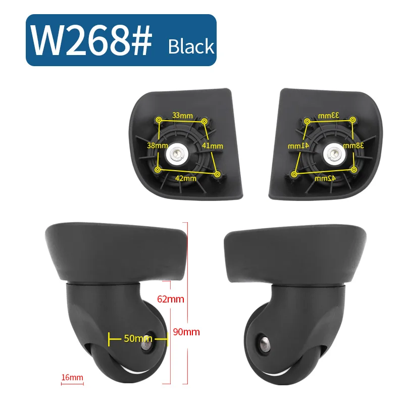 W268(2 Wheels)Black Чемодан Замена колеса ремонт фитинг чемодан тяга коробка оборудование Замена аксессуары 360 Универсальные ролики - Цвет: W268(2 Wheels)Black