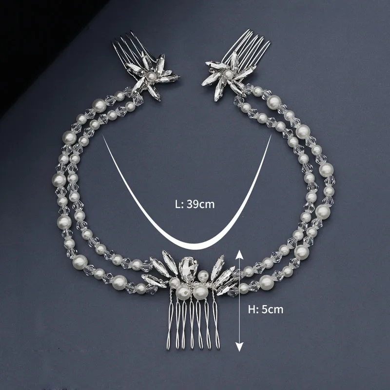 Женский гребень для волос SLBRIDAL серебристые Стразы с кристаллами и жемчугом