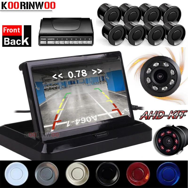 

Парктроник Koorinwoo, камера заднего вида с 8 датчиками парковки, 4,3 дюйма, 12 В