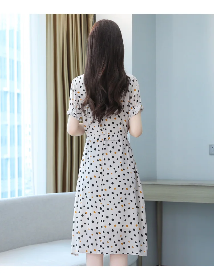 

Women's Dresses Plus Size Loose Print Lady Dress New O-neck Fashion Casual Dresse A-LINE Mid-Calf Chiffon Houthion