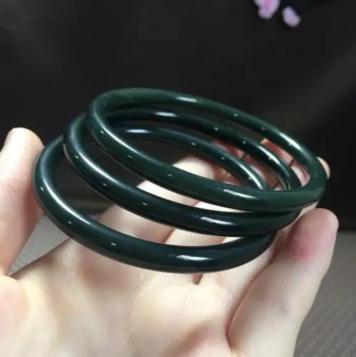 

LETSFUN Fine Jewelry NATURE GRADE "A "BEAUTIFUL DARK GREEN "HeTian" JADE BRACELET BANGLE Free Shipping