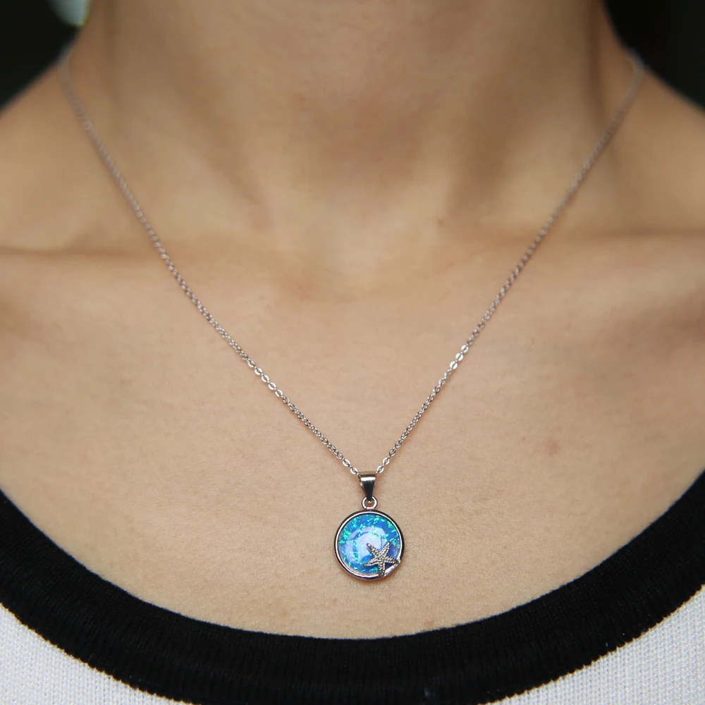 Latest summer beach sea star necklace pendant 100% 925 sterling silver fine jewelry blue fire opal Gem | Украшения и аксессуары