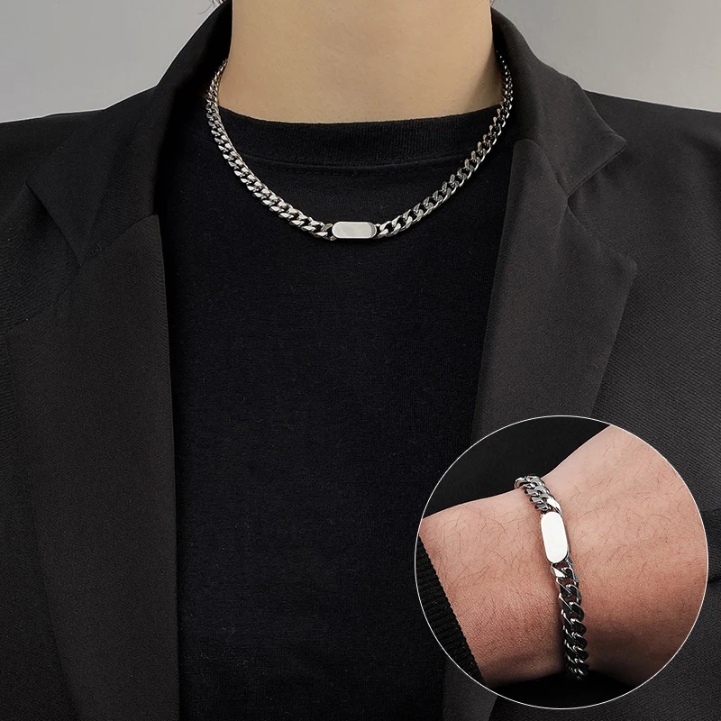 

Fashion Geometric Square Shape Pendant Unisex Simple Personality Punk Style Clavicle Chain Jewelry Set