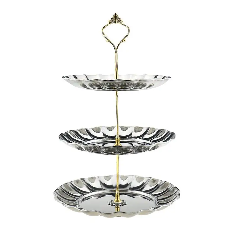 Fruit Plates 3-Tier Stainless Steel Cake Wedding Stand Fruits Desserts Candy Cheese Tableware Display for Home Pa | Дом и сад