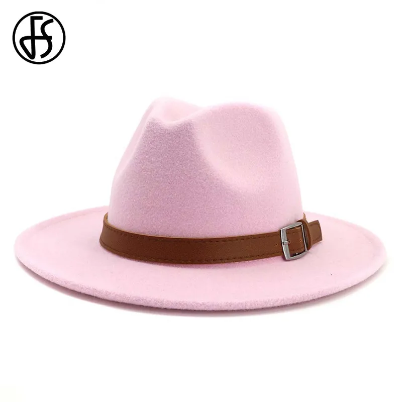 Мужская/Женская фетровая шляпа FS с широкими полями пряжкой и ремнем черного