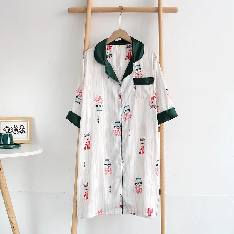 Ночная рубашка женская шелковая с полурукавами тонкая одежда из - Цена: 1929.94