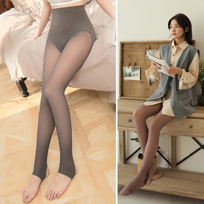 

Pantyhose Stretchy Lace Waist Slim Translucent Stockings Women Leggings Fake Skin Elasticity Jeggings Thin Fleece Foot Pants