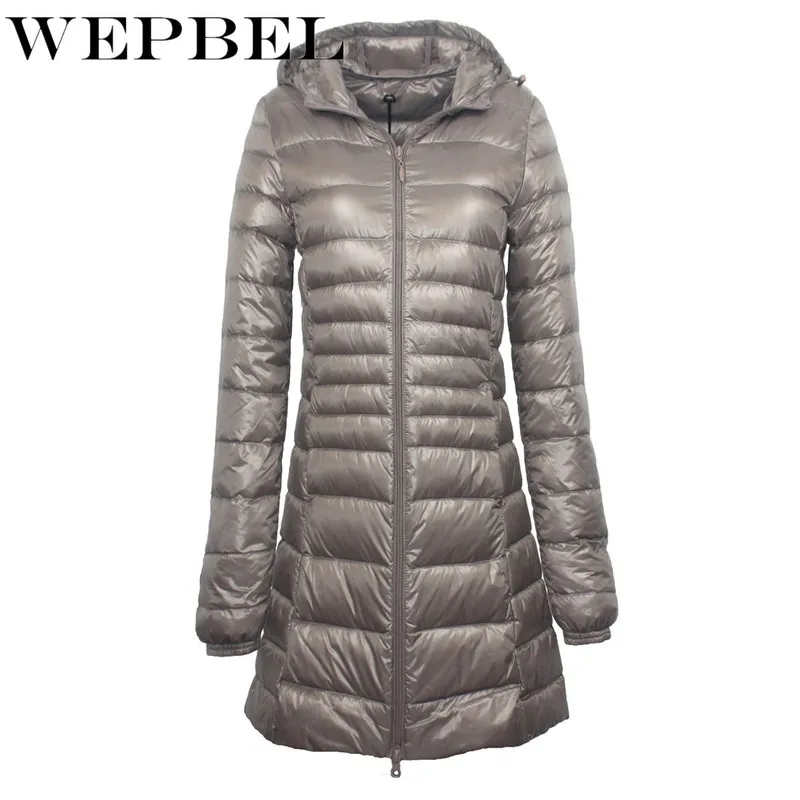 WEPBEL, S-7XL, зимние куртки, женские, белые, утиный пух, длинная куртка, женские, с подкладкой, с капюшоном, парки, ультра-светильник, портативные пуховики