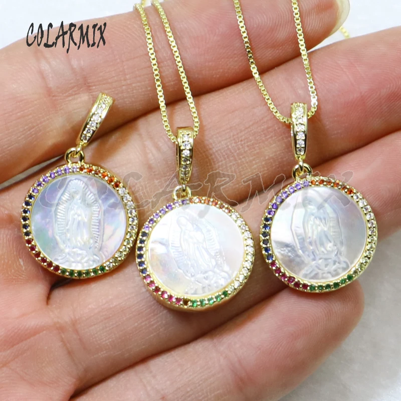Кулон с изображением девы Марии разноцветная медаль из циркона ожерелье
