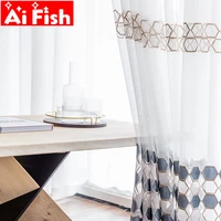 luxury laser velvet embroidered window screen transparent tulle for living room blue circle curtain with bedroom drapes 30