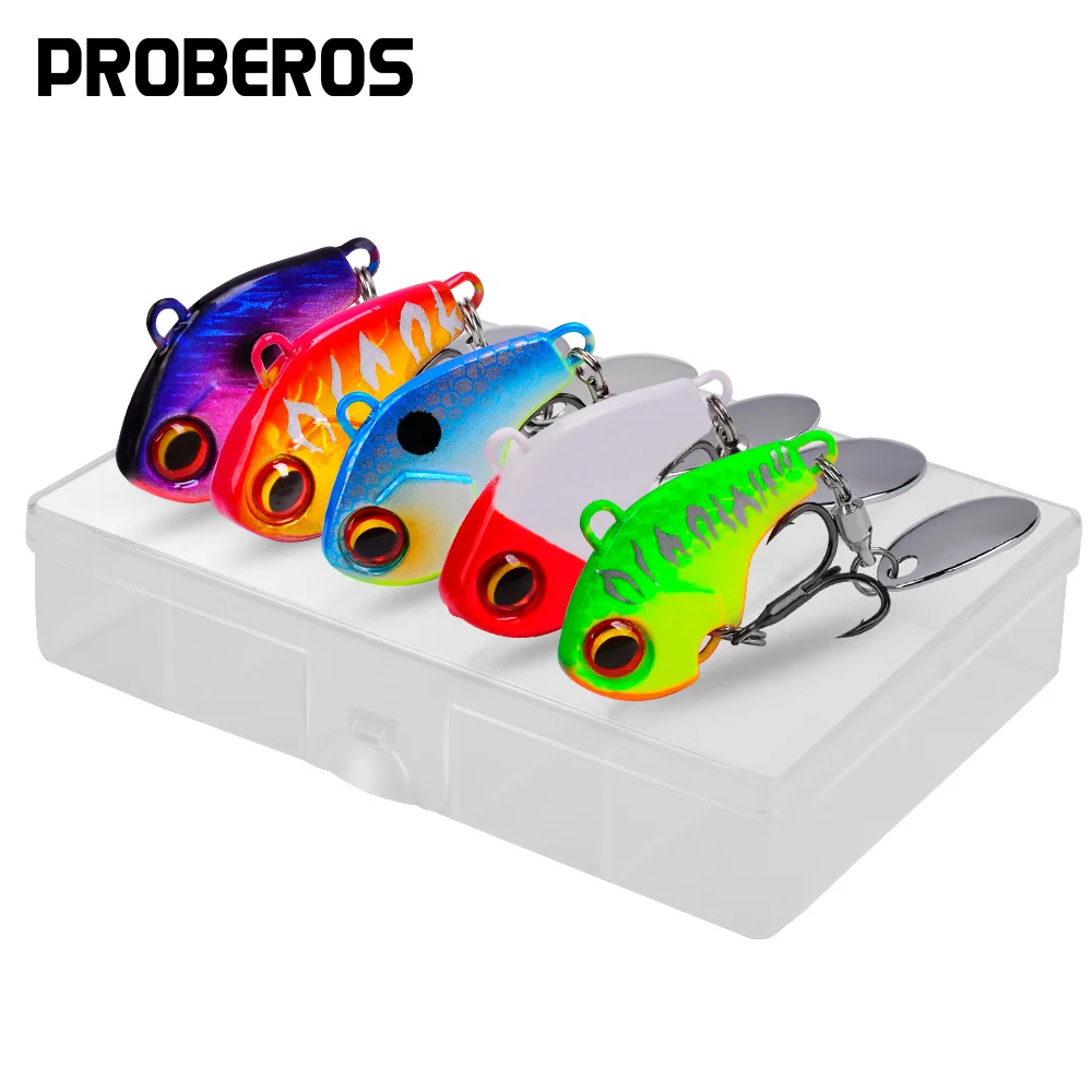 

PROBEROS 5Pcs VIB Lures 6-10-15-21-28g Metal Jigging Spoon Sinking Hard Baits Crankbait Vibration Spinner With Sequine Isca