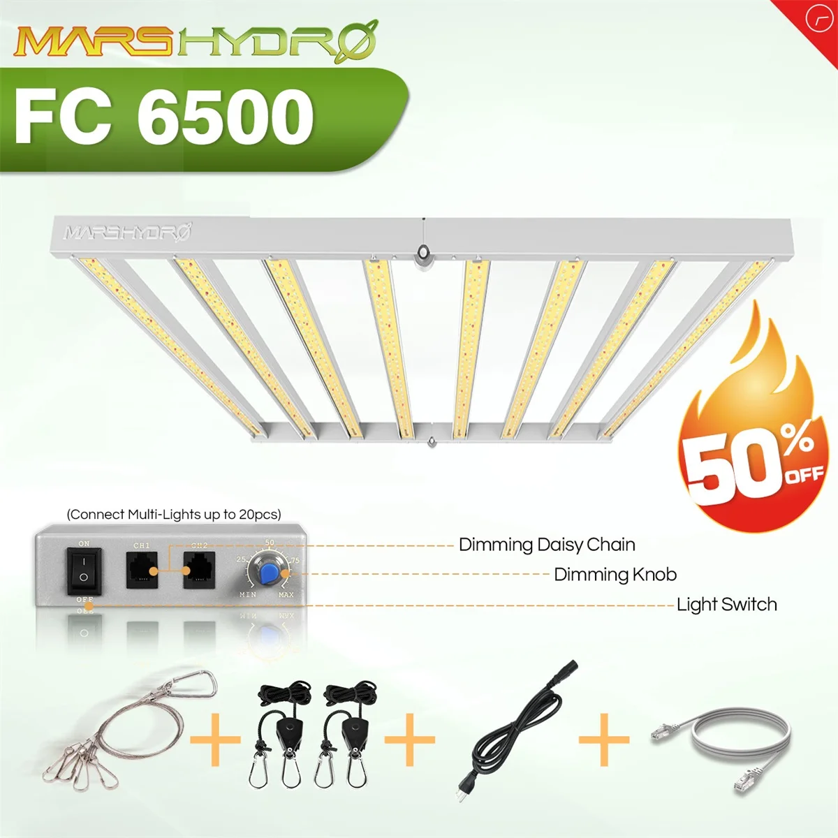 Mars Hydro FC 6500 Sunlike Led Grow Light Dimmable Full Spectrum Samsung LM301B Chips For Indoor Veg Flower Hydroponics Plants