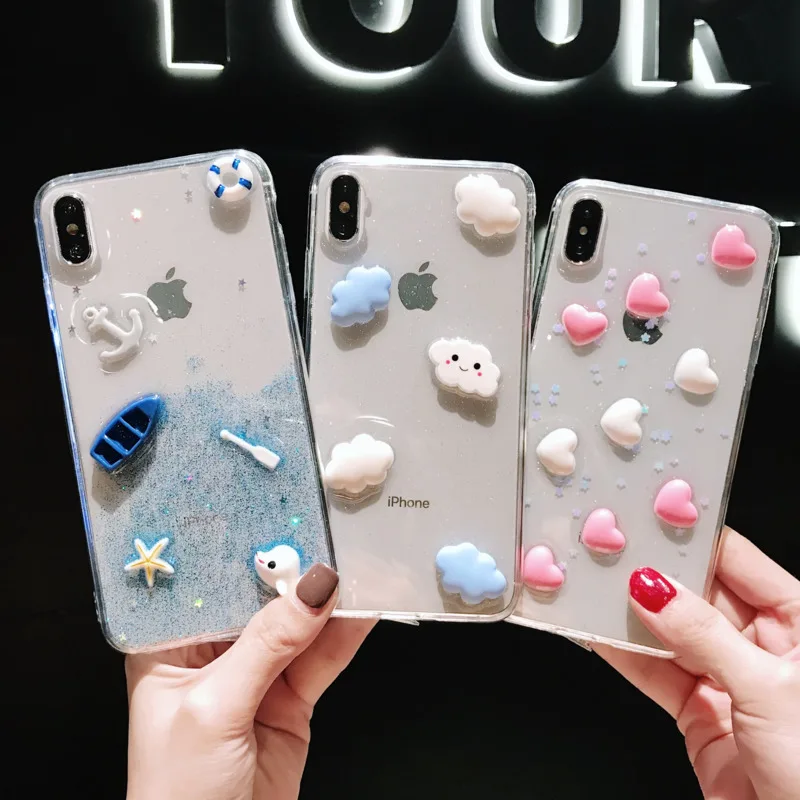 Cloud accessories mobile phone case for iPhone X XS XR XSMax 8 7 6 6S PluS transparent epoxy anti-fall protection back cover |