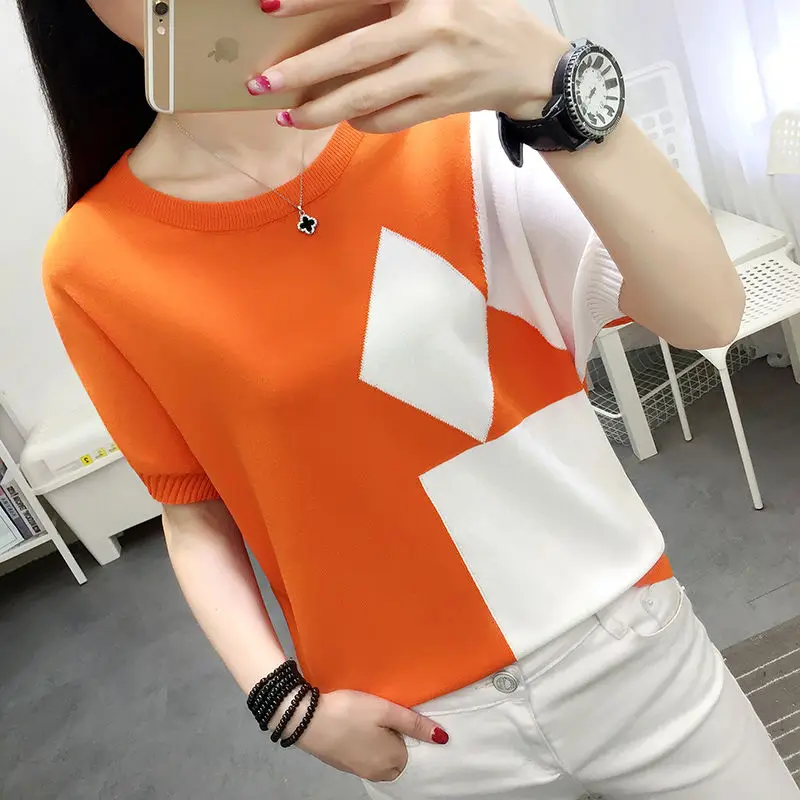 

Loose ice silk short sleeve women's summer coat 2021 new Korean T-shirt bottoming shirt