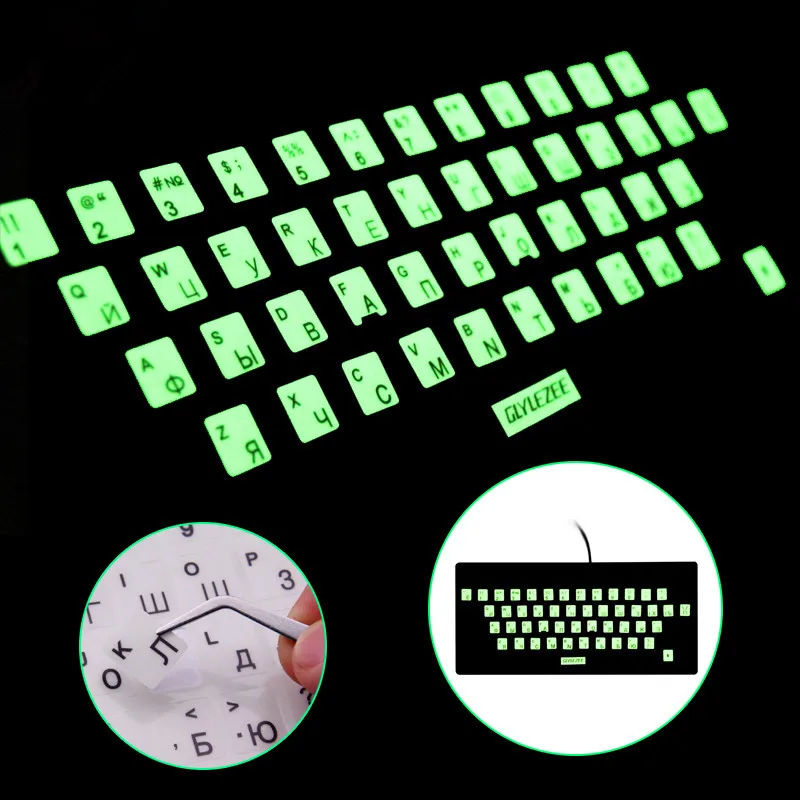 

Luminous Waterproof Russian French Spanish Language Keyboard Stickers Protective Film with Button Letters Alphabet for Computer
