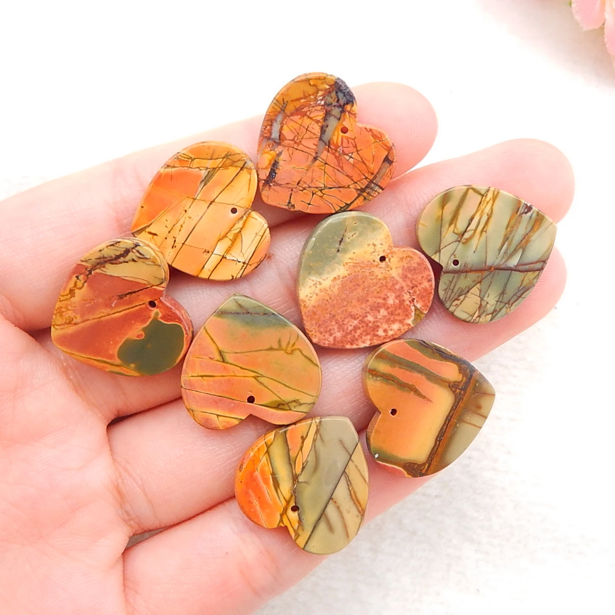 

Natural 8 PCS Of Multi-Color Picasso Jasper, Jewelry Accessories Heart Shape Earring Pendant Beads 18x18x3mm,13.7g
