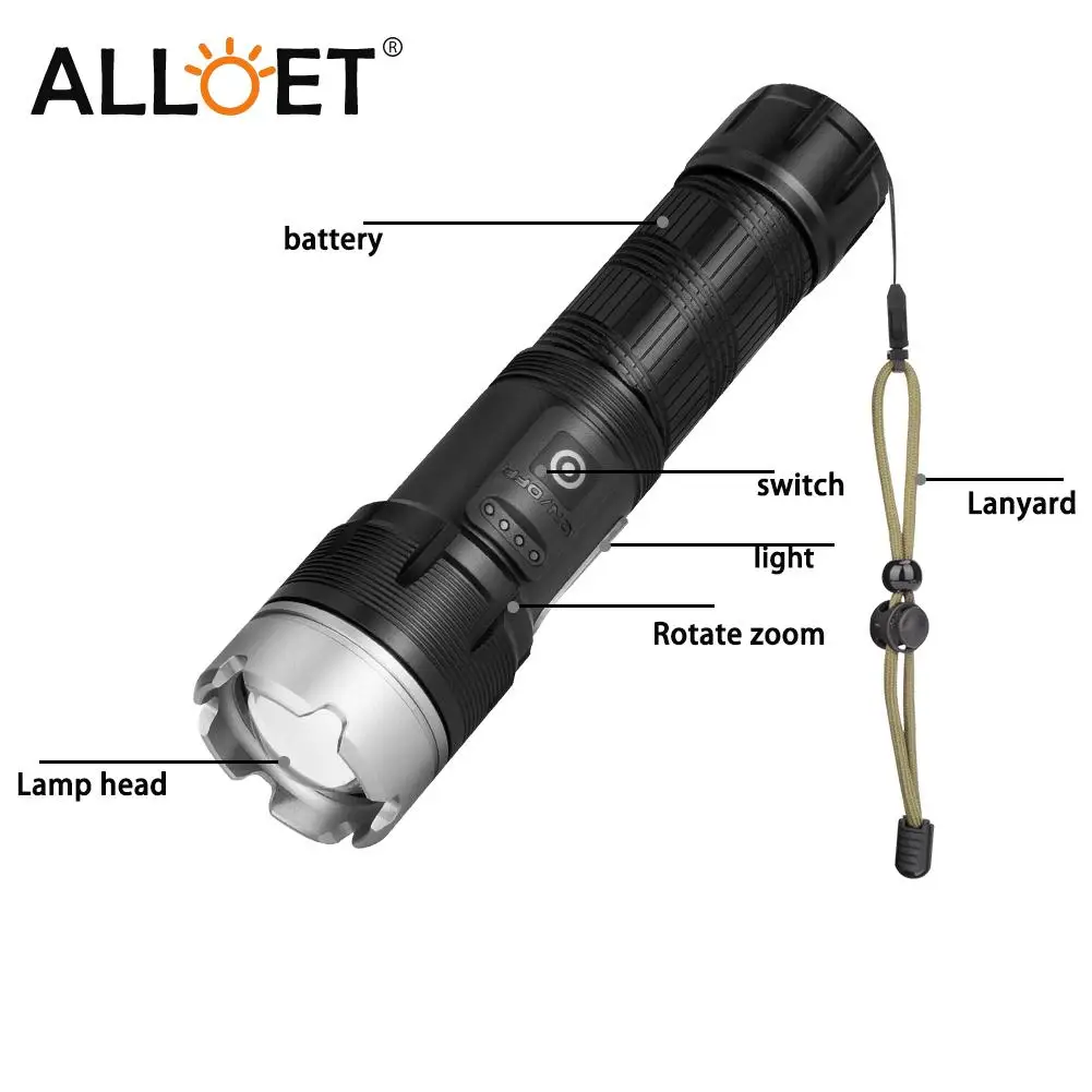 

USB Rechargeable Glare Flashlight Portable Waterproof Zoomable LED Outdoor Hunting Hiking Trekking Camping Tent Lantern