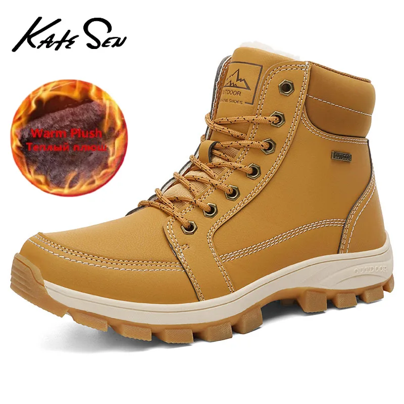Зимние мужские ботинки теплые плюшевые водонепроницаемые кожаные ботильоны