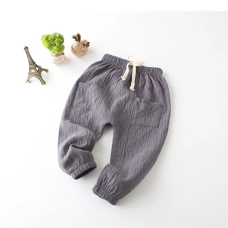 Брюки детские длинные из хлопка и льна с эластичным поясом|children trousers|girls trousersboys