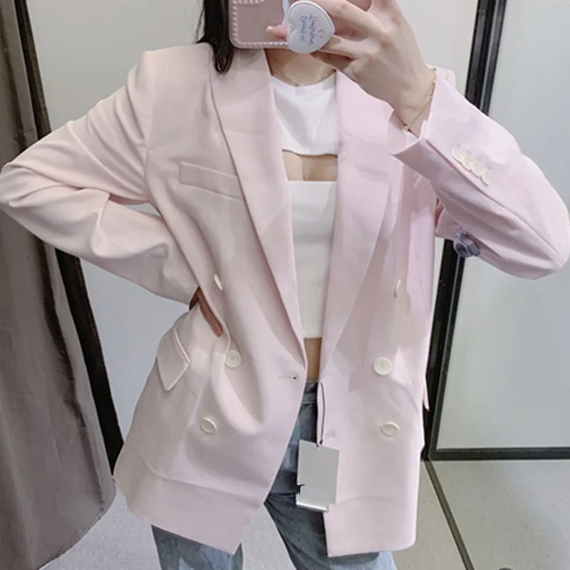 

Women 2021 Fashion With Double-breasted Blazers Coat Vintage Long Sleeve Back Vents Female Outerwear Chic Tops