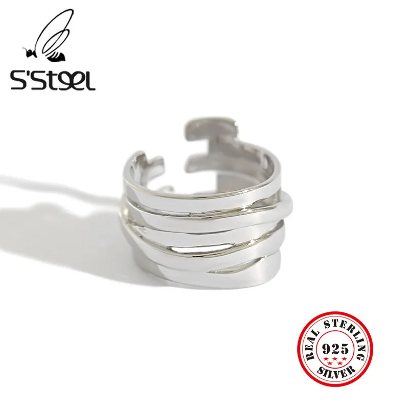 

S'STEEL Designer Rings For Women 925 Sterling Silver Korea Minimalist Personalized Open Ring Joyas De Plata 925 Mujer Jewellery