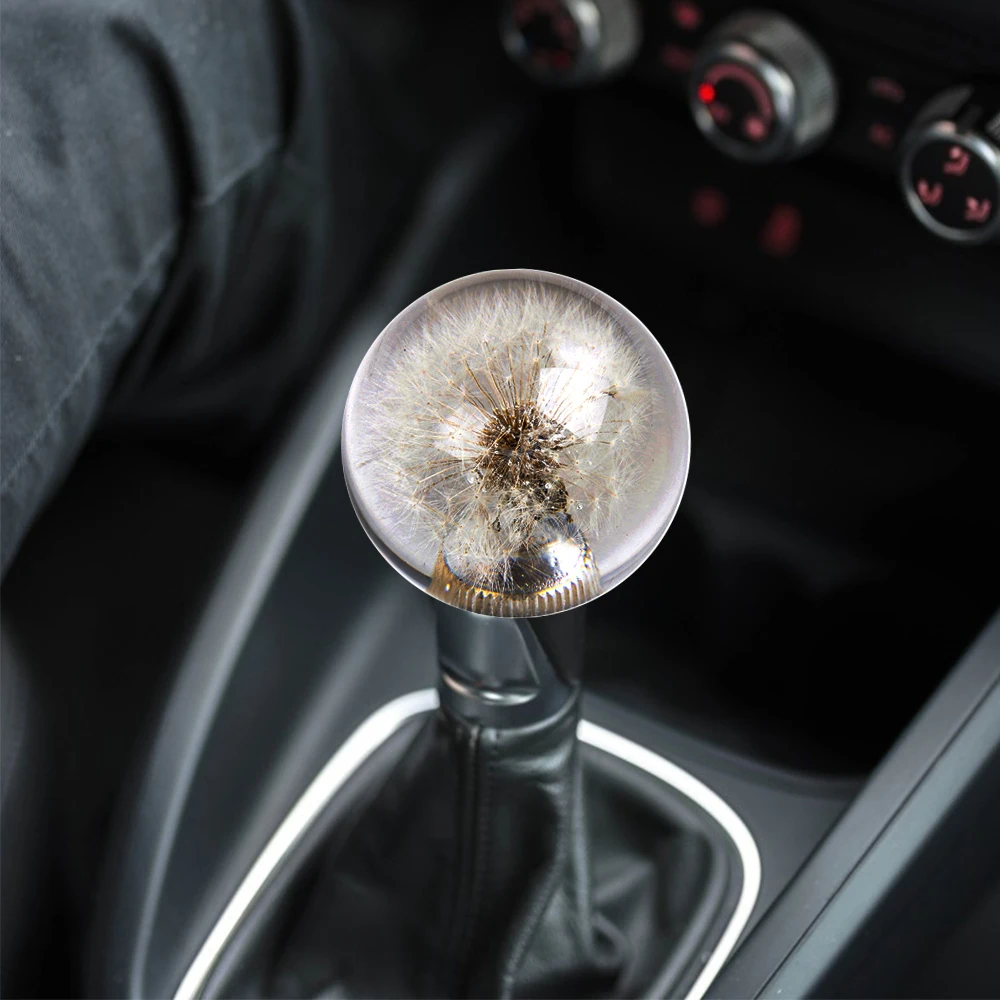 

1PCS 70MM Replacement Racing Crystal Ball Dandelion Real Flowers Shift Knob Universal Shift Head With Adapter RS-SFN088