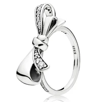 authentic 925 sterling silver pandora ring brilliant bow with crystal rings for women wedding party gift fine jewelry