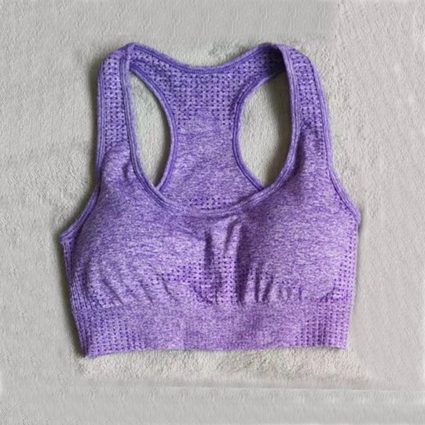 CB1062 purple bra Зимний комплект из 2 предметов для йоги, женский укороченный Топ с длинным рукавом, спортивные Леггинсы с высокой талией и животиком, одежда для спортзала, бесшовный спортивный костюм с эффектом омбре - Цвет: CB1062 purple bra