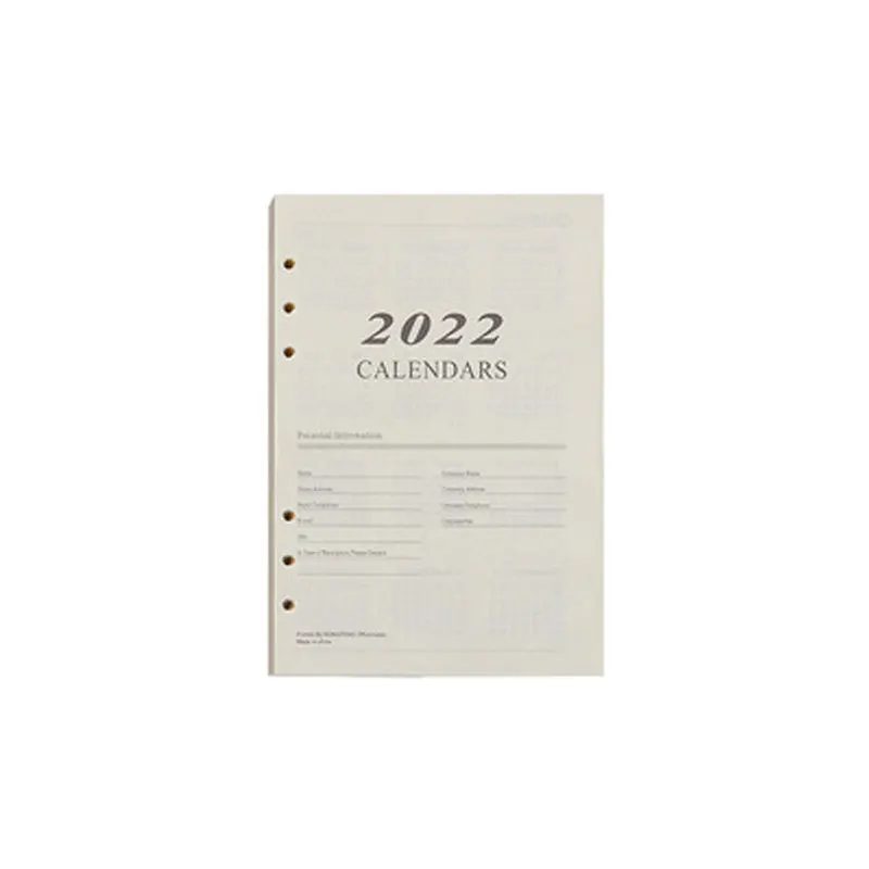 

2022 Journal Agenda Plannner Notebook A5 Insert Refills 6 Holes Loose Leaf Spiral Ring Binder Diary Planner Inner Core 80g Paper