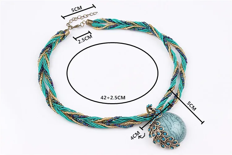 Богемное ожерелье с подвеской в виде трещин и павлина многослойная цепочка