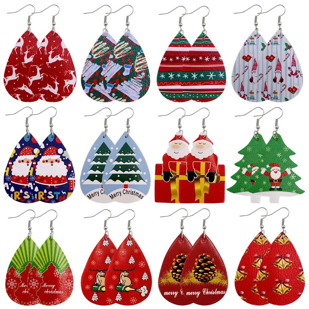 

Christmas Drop-Shaped Leather Earrings Santa Claus Multilayer Leather Earrings Female Fashion Jewelry Gifts New Wholesale