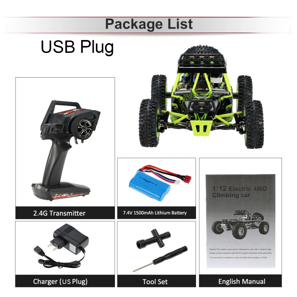USB Plug WLtoys 12428 1/12 RC Автомобиль 2,4G 4WD 50 км/ч высокоскоростные автомобили Monster Truck Радиоуправляемый Багги внедорожный Радиоуправляемый автомобиль электрические игрушки - Цвет: USB Plug