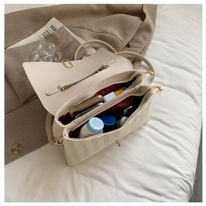 

Diinovivo Fashion Flap Crossbody Bags Straw PU Leather Patchwork Women Handbags Summer High Quality Weave Shoulder Bag WHDV1833