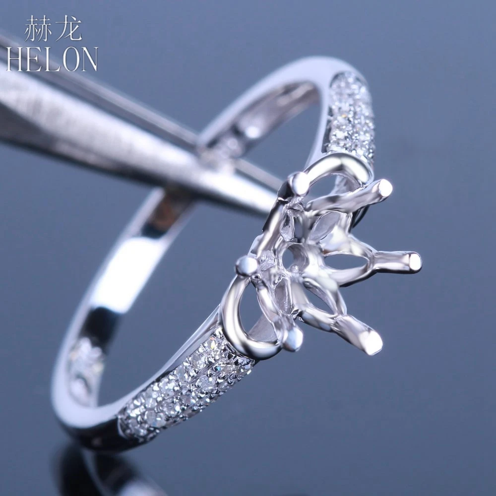 

HELON Solid 10K White Gold Natural Diamond Wedding Engagement Ring 6mm Round Semi Mount Ring Setting Women Trendy Fine Jewelry
