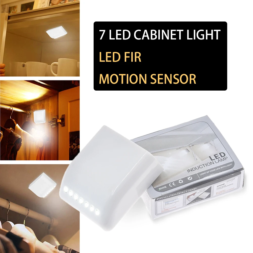 

7 LED PIR LED Motion Sensor Light Cupboard Wardrobe Bed Lamp LED White light Under Cabinet Night Light For Closet Stairs Kitchen