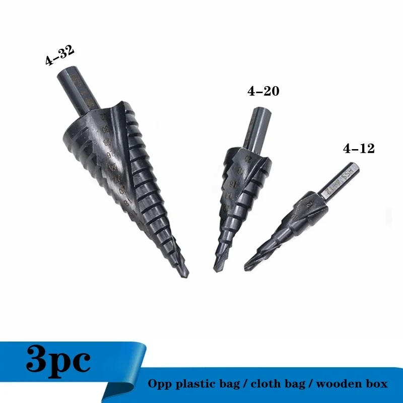

3 шт. высокоскоростная стальная нитрированная черная спиральная треугольная ручка с титановым покрытием Ступенчатое сверло Метрическая па...