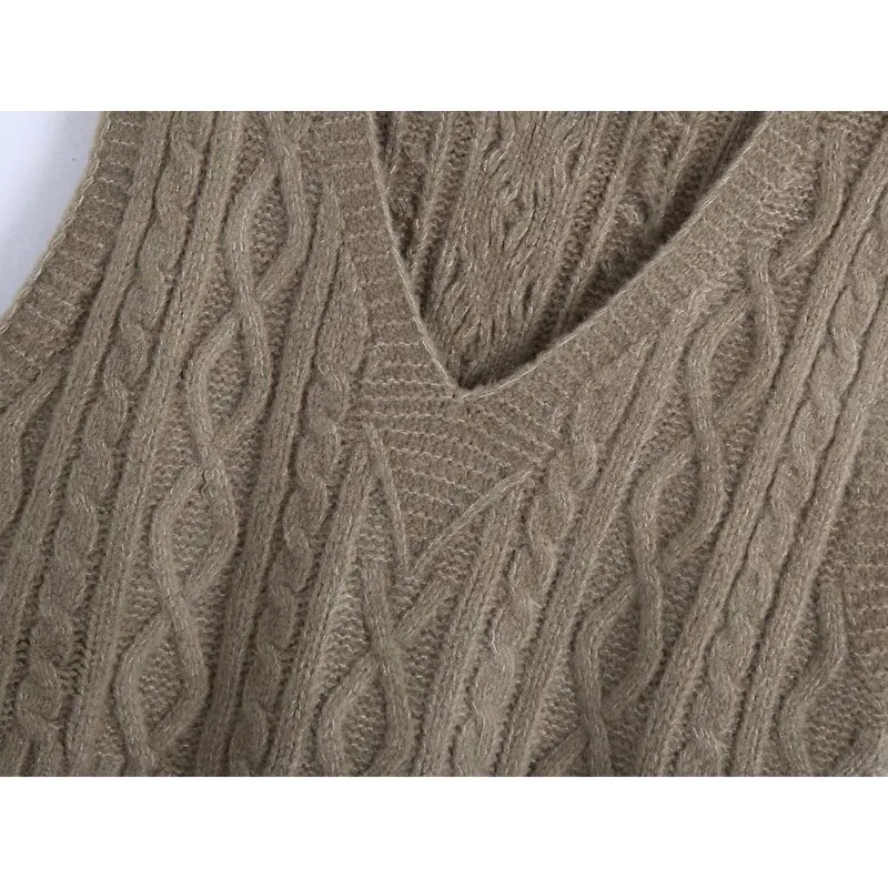 

Autumn Fashion New V Neck Sleeveless Women's Knit Sweater Vest Vintage Twist Weaving Waistcoat Chic Tops Female