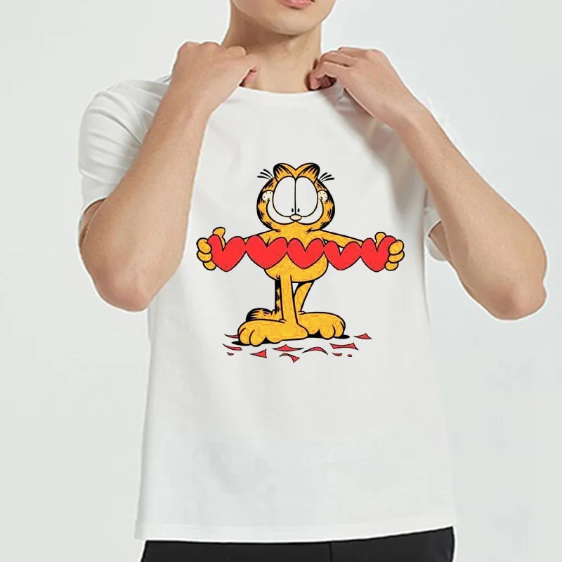 Garfield-Neon Genesis Evangelion Футболка Harajuku забавные Графические футболки белые Camisetas Hombre